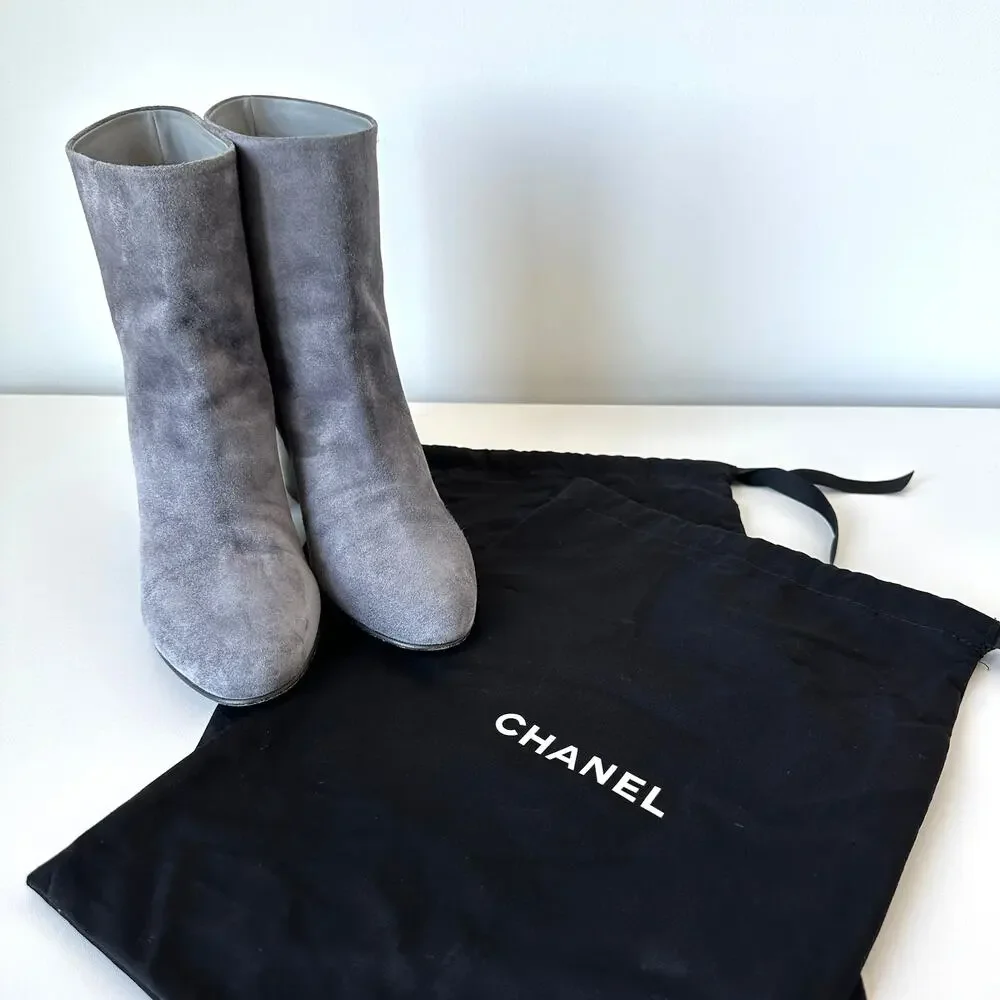 CHANEL grey suede